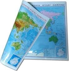 GÜRBÜZ DÜNYA HARİTASI FİZİKİ+SİYASİ ÇİFT TARAFLI 70X100