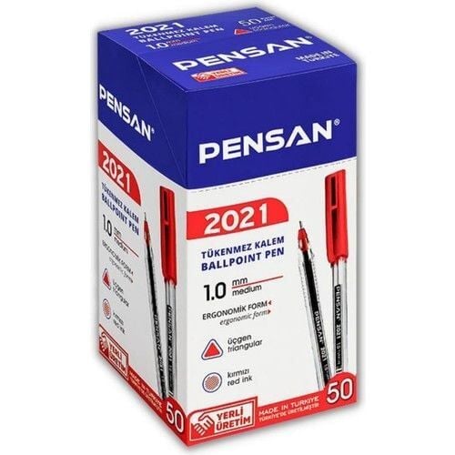 PENSAN 2021 KIRMIZI ÜÇGEN TÜKENMEZ KALEM 1.0 MM 50Lİ PK