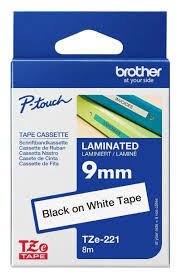 BROTHER TZE-221 9MM BLACK ON WHITE TAPE