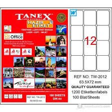 TANEX TW-2012 63,5x72MM HAZIR 100LU ETIKET