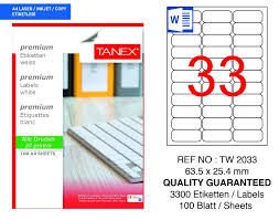 TANEX TW-2033 63,5x25,4MM HAZIR 100LU ETIKET