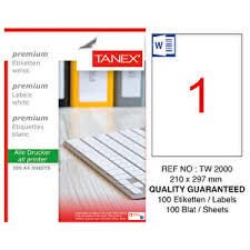 TANEX TW-2000 LASER TRANSPARENT 210*297 25Lİ LABEL